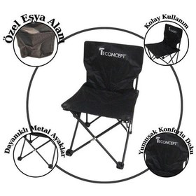 Resim T.concept Konforlu Kolay Taşınabilir Metal Ayaklı Katlanabilir Küçük Çocuk Kamp Sandalye Siyah Renk Siyah 