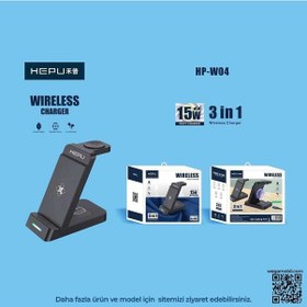 Resim Hepu Hp-w04 3in1 Kablosuz Hızlı Şarj Standı 