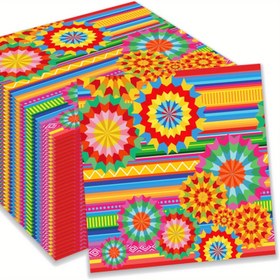 Resim 20'li Set Retro Tarzı Renkli Meksika - Tarzı Desenli Tek Kullanımlık Kare Kağıt Peçeteler, Cinco De Mayo, Doğum Günü Partileri, Tüm Meksika Fiesta Cadılar Bayramı & Noel için Gerekli 