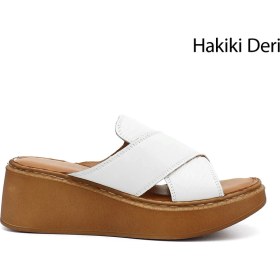 Resim Gönderi(r) Kadın Beyaz Dolgu Taban Hakiki Deri Terlik 
