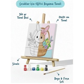Resim Sepette Tavşan Temalı Çocuk Boyama Tuvali Şövaleli Eğitici Boyama Seti 20x20 Cm 