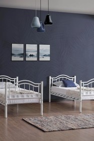 Resim ARGİMO Belinay Genç Çocuk Odası Metal Ranza Ve Karyola 90x190 Beyaz 