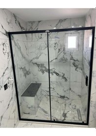 Resim Nokta Duşakabin Teknesiz Cam Duşakabin 1 Sabit 1 Sürgülü Siyah Profilli Sp113 Şeffaf 