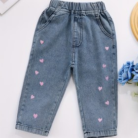 Resim Sevimli Kalp Nakışlı Kız Uzun Kot Pantolon Cep ile, Tüm Mevsimler için Çocuklar için Rahat Dış Mekan Pantolonları 