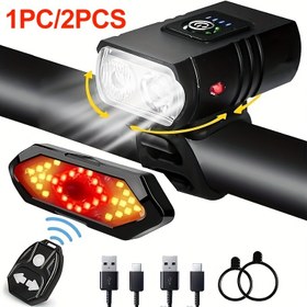 Resim 1 Adet/2 Adet Yeni USB Şarjlı LED Bisiklet Işığı, Güç Göstergeli Dağ Bisikleti Farı, Bisiklet Ekipmanı 