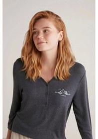 Resim Nautıca W604 Kadın Patlı V Yaka Uzun Kollu Pijama Takımı - Lacivert Lacivert 