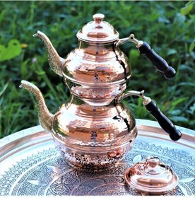 Resim 1,2 Mm Kalın Dövülmüş Bakır Çaydanlık 3 Lt Bakır 