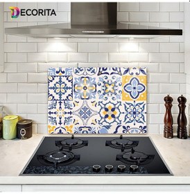 Resim Decorita Mavi Çini Desen | Cam Ocak Arkası Koruyucu | 40cm x 60cm 