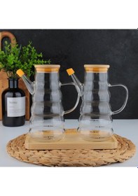Resim Kapris Bambu Tabaklı 2 Li Cam Yağlık 800 Ml Kap-008 