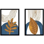 Resim Modern Desenler Ve Yaprak İkili Çerçeveli Cam Tablo Seti-173521 