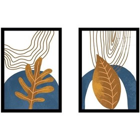 Resim Modern Desenler Ve Yaprak İkili Çerçeveli Cam Tablo Seti-173521 