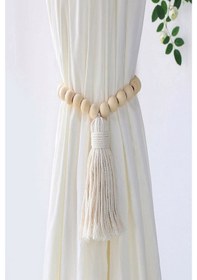 Resim 1 Adet Beyaz Makromeli Ahşap Boncuklu Perde Tutucu 