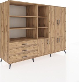 Resim Kronos Dolap 11 Raflı 3 Çekmeceli 5 Kapaklı 220x59x163 Çam-çam Çam-çam 