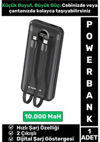 Resim Kompakt 2 Çıkışlı Dijital Şarj Göstergeli Hızlı Şarj 10000 Mah Powerbank Taşınabilir Şarj Cihazı Çok Renkli 