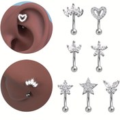 Resim 1 Adet Kelebek Çiçek Kar Tanesi Sentetik Zirkonya Kavisli Çubuk Kaş & Kulak Kemik Piercing Takısı - Paslanmaz Çelik Punk Y2K Tarzı Günlük Kullanım ve Partiler İçin Tüm Mevsim Vücut Aksesuarı 