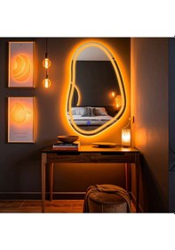 Resim Vornel Amber Led'li Lazer Kumlamalı Lavabo & Banyo Aynası Dokunmatik Sensörlü 70 X 45 Turuncu 