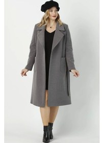 Resim Moda Berray 904 Gri Mono Yaka Torba Cepli Kaşe Kaban Gri 