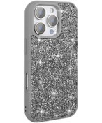 Resim İphone Uyumlu 16 Pro Kılıf Parlak Taşlı Tasarım Uzrm Pırlanta Kapak - Gri Gri 