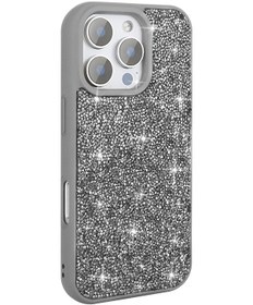 Resim İphone Uyumlu 16 Pro Kılıf Parlak Taşlı Tasarım Uzrm Pırlanta Kapak - Gri Gri 