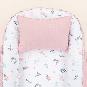 Resim Babynest ve Yastık - Çift Taraflı - Pudra Muslin - Yeşil Çiçekler 