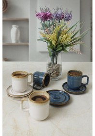 Resim Keramika Shizen Mavi / Krem Formart Kahve Takımı 8 Parça 4 Kişilik Q39-q44 Çok Renkli 