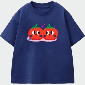 Resim Monila Kız Çocuk Baskılı Pamuklu Bisiklet Yaka T-shirt Lacivert 