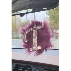 Resim Swarovski Gümüş Taşlı Dikiz Ayna Kolye Süsü Mor Tüylü T Harfi 