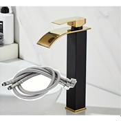 Resim Wangxi Siyah Altın Paslanmaz Çelik Lavabo Bataryası Modern Kavisli Tasarım 