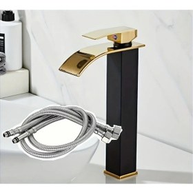 Resim Wangxi Siyah Altın Paslanmaz Çelik Lavabo Bataryası Modern Kavisli Tasarım 