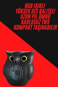 Resim Techno Stock Tws Bluetooth Hoparlör Baykuş Tasarımlı Taşınabilir Rgb Işıklı Uzun Pil Ömrü 