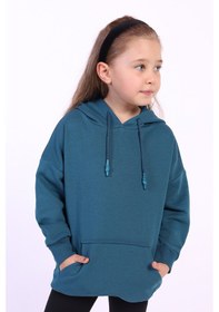 Resim Toontoy Kız Çocuk Kanguru Cepli Sweatshirt Petrol Mavi 