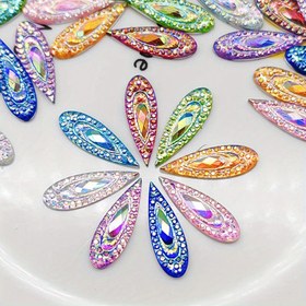 Resim 20 adet Parlak AB Reçine 6 * 20Mm Peacock Tear Boncuklar Taşlar Düz Arka Makas Kitap DIY Düğün Decal Takı 