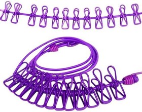 Resim SANEC® Taşınabilir Seyahat Çamaşır İpi 12 Mandallı Klipsli Lastikli Çamaşır Mandalları 