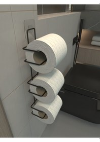 Resim Zabata 3 Katlıyapışkanlı Tuvalet Kağıtlığı Tutacağı Askısı Mat Siyah Metal Tuvalet Kağıtlık Siyah 