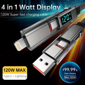 Resim 4'ü 1 arada Hızlı Şarj Kablosu LCD Watt Ekranı 120W USB A Lightning Veri Naylon Kablosu iPhone14/Samsung/Xiaomi/vivo/oppo/Redmi ve Evrensel 