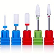 Resim 5 adet Seramik Tırnak Matkap Ucu Seti, 3/32 ''(2.35mm) Profesyonel Akrilik Tırnak Dosya Matkap Ucu Manikür Pedikür Kutikül Jel Tırnak Parlatma için 