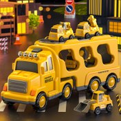 Resim 2 Yaş Üstü Çocuklar İçin Uygun Mühendislik Araç Oyuncakları, 5'li Mühendislik Taşıma Aracı Seti, Sürtünme Gücü ile Çalışan Araç, Doğum Günü ve Festival Hediyeleri için Renk Rastgele Aksesuarlı Çocuk Oyuncakları 