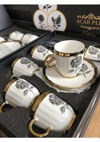 Resim Acar Melody 6 Kişilik Porselen Kahve Fincanı Takımı 90 Ml 5142 Gold Model-4 Beyaz - Altın 