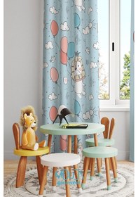 Resim Mutlu Aslan Desenli Fon Perde Çocuk Ve Bebek Odası Süet Dijital Baskılı Ekstrafor Büzgü Tek Kanat Çok Renkli 