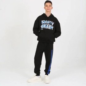 Resim Marions Erkek Çocuk Yazı Detaylı 2 İplik Kapüşonlu Sweatshirt-15229 Siyah 