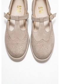 Resim Luvi Shoes Janney Bej Süet Hakiki Deri Bantlı Kadın Loafer Ayakkabı Bej Süet 