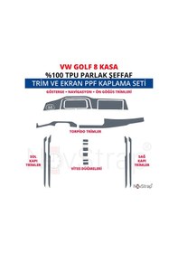 Resim Novstrap Vw Golf 8 İle Uyumlu Trim Ve Ekran Koruyucu Film 18 Parça Şeffaf Araç İçi Ppf Kaplama Seti 