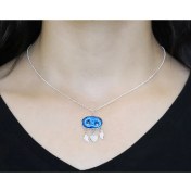 Resim Sultan Telkari 925 Ayar Saf Gümüş Turkuaz Taşlı Midyat Süryani Nazar Boncuğu Kolyesi 