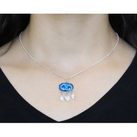 Resim Sultan Telkari 925 Ayar Saf Gümüş Turkuaz Taşlı Midyat Süryani Nazar Boncuğu Kolyesi 