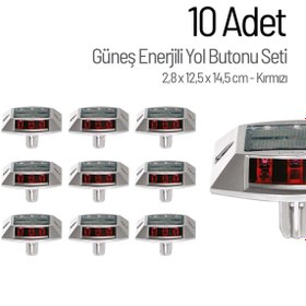 Resim İleri Trafik 10'lu Set Kırmızı Güneş Enerjili Çakar Yol Butonu, Ankrajlı 