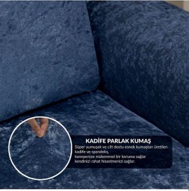 Resim Kadife Tekli Koltuk Örtüsü Lastikli Kanepe Örtüsü Lastikli Koltuk Örtüsü Koltuk Kılıfı Petrol-mavi 