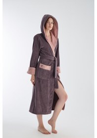 Resim Uzun Kapüşonlu Triga Bambu Cotton Bayan Bornoz LİLA 