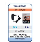Resim WELL POWER 9v 1a Adaptör 9 Volt 1 Amper 5.5 X 2.5 Mm Jak Fişli Plastik Kasa Wellpower Wp-0901p 