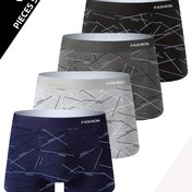 Resim 4 Adet Erkek Nefes Alabilir Boxer Külot - Rahat Kalıp, Ter Emici, Esnek Polyester & Spandex Karışımı, Şeffaf Olmayan, Trend Harf Baskı Tasarımı, Dört Yönlü Esneklik, Büyük Beden, Gençlik 