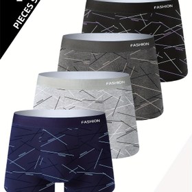 Resim 4 Adet Erkek Nefes Alabilir Boxer Külot - Rahat Kalıp, Ter Emici, Esnek Polyester & Spandex Karışımı, Şeffaf Olmayan, Trend Harf Baskı Tasarımı, Dört Yönlü Esneklik, Büyük Beden, Gençlik 